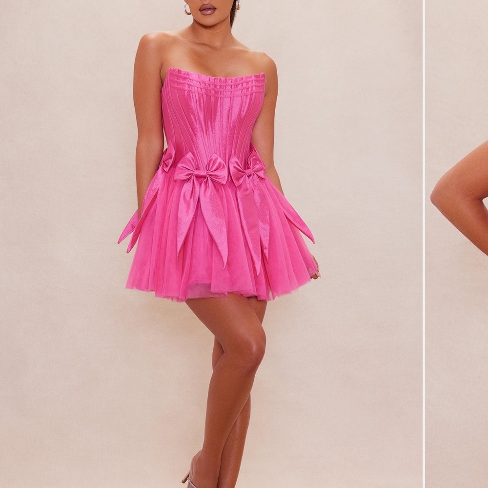Pink Satin Mini Dress with Bow